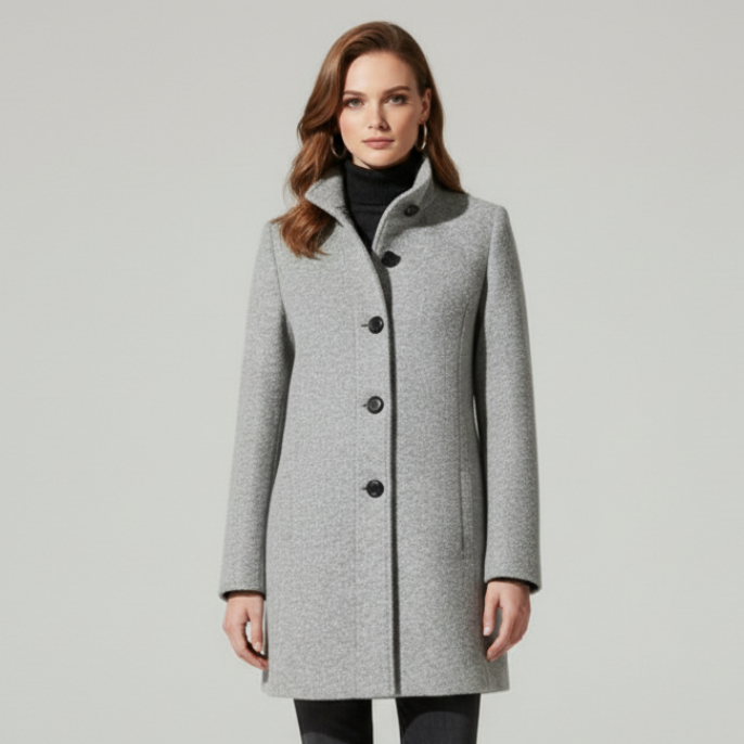 Hanne | Dames Mantel Retro Knoopsluiting Lichtgrijs Larenza.nl