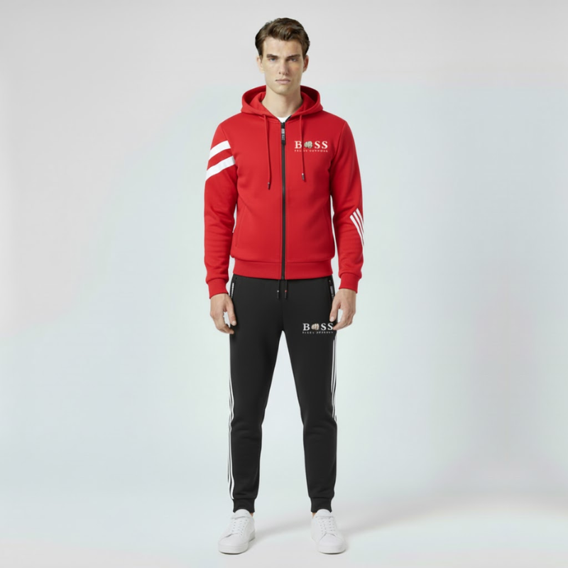 Huib | Heren Stretch Sportset Rood Larenza.nl