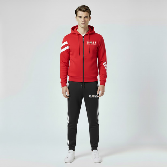 Huib | Heren Stretch Sportset Rood Larenza.nl