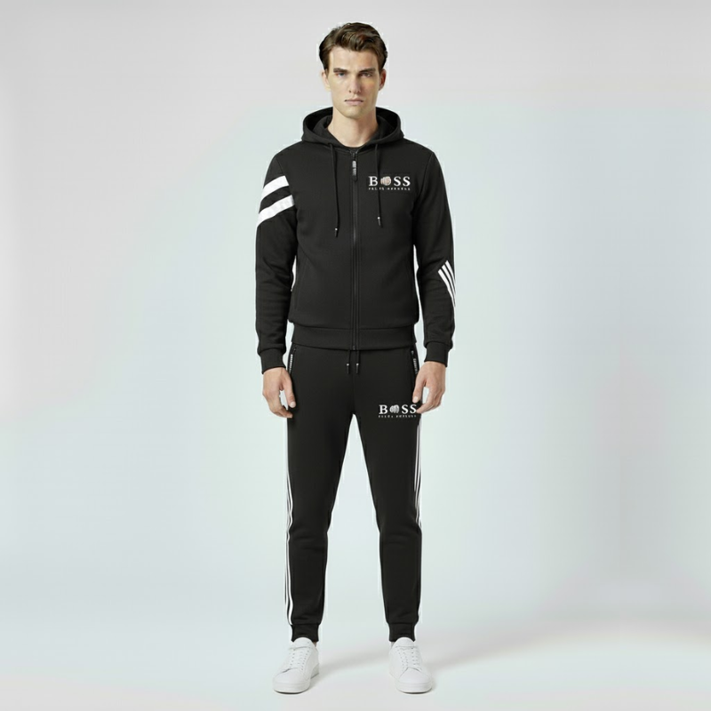 Huib | Heren Stretch Sportset Zwart Larenza.nl