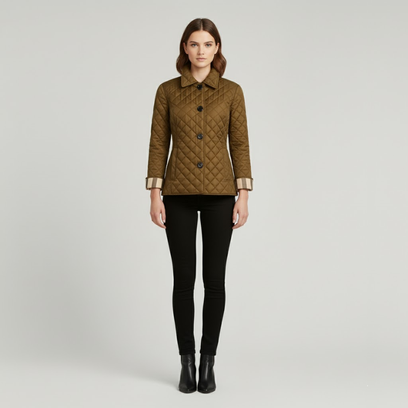 Isa | Dames Gewatteerde Jas Enkelrijig Khaki Larenza.nl