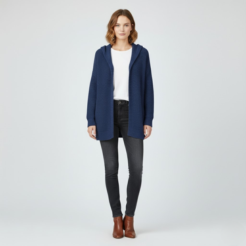 Jolien | Dames Oversized Vest met Capuchon Blauw Larenza.nl