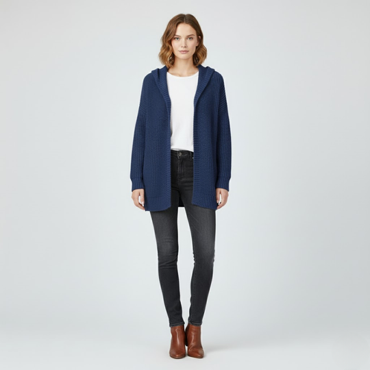 Jolien | Dames Oversized Vest met Capuchon Blauw Larenza.nl