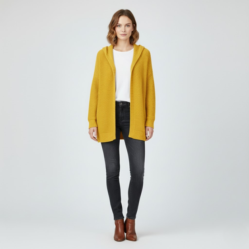 Jolien | Dames Oversized Vest met Capuchon Geel Larenza.nl