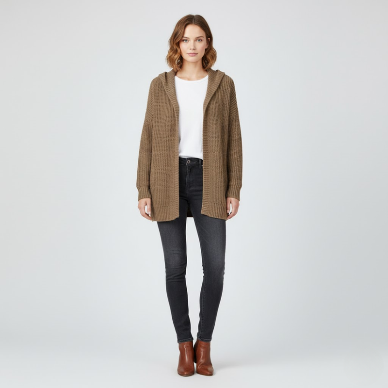 Jolien | Dames Oversized Vest met Capuchon Khaki Larenza.nl