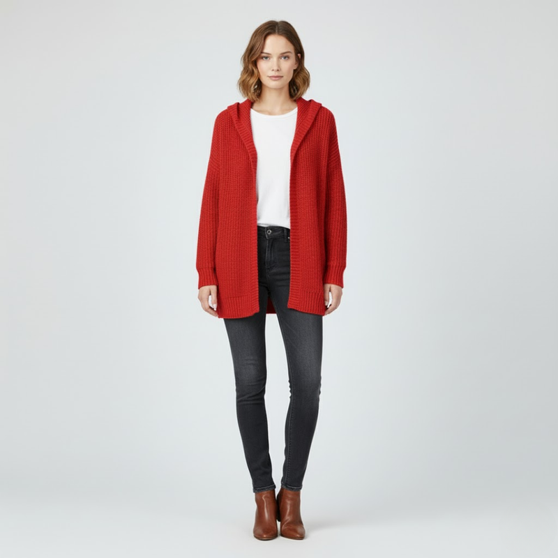 Jolien | Dames Oversized Vest met Capuchon Rood Larenza.nl