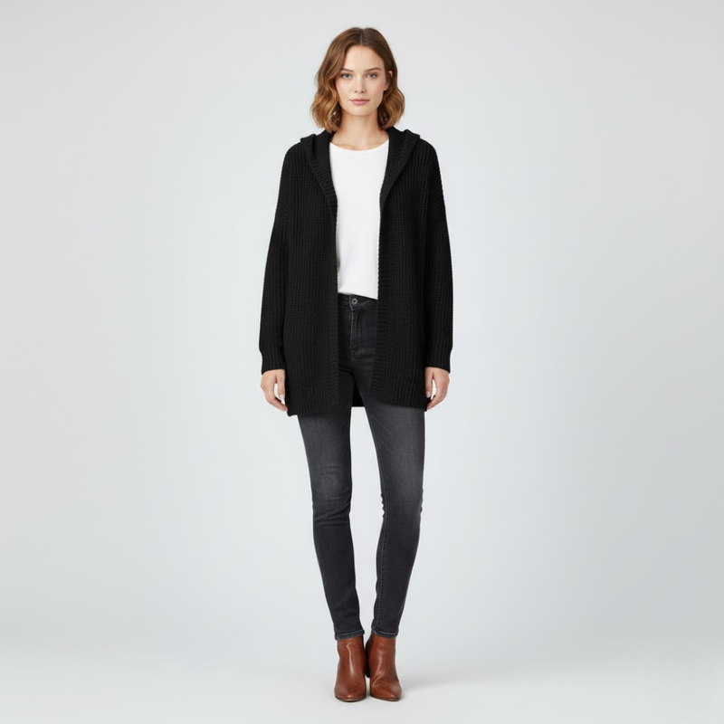 Jolien | Dames Oversized Vest met Capuchon Zwart Larenza.nl