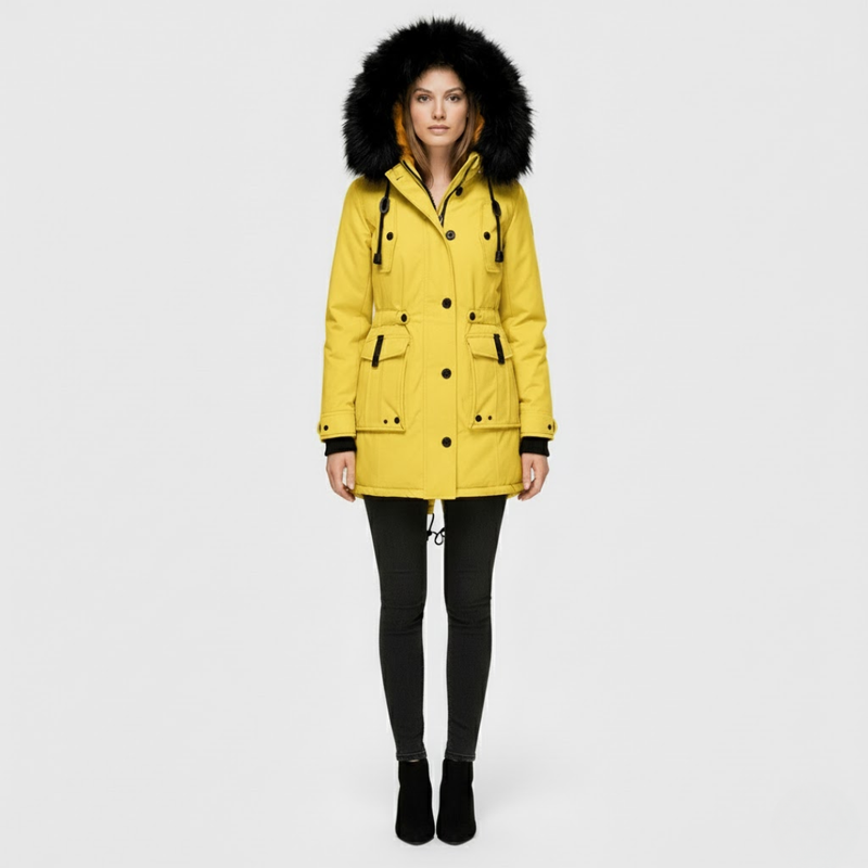 Juliette | Dames Lange Winterjas Geel Larenza.nl