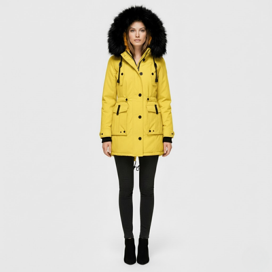 Juliette | Dames Lange Winterjas Geel Larenza.nl