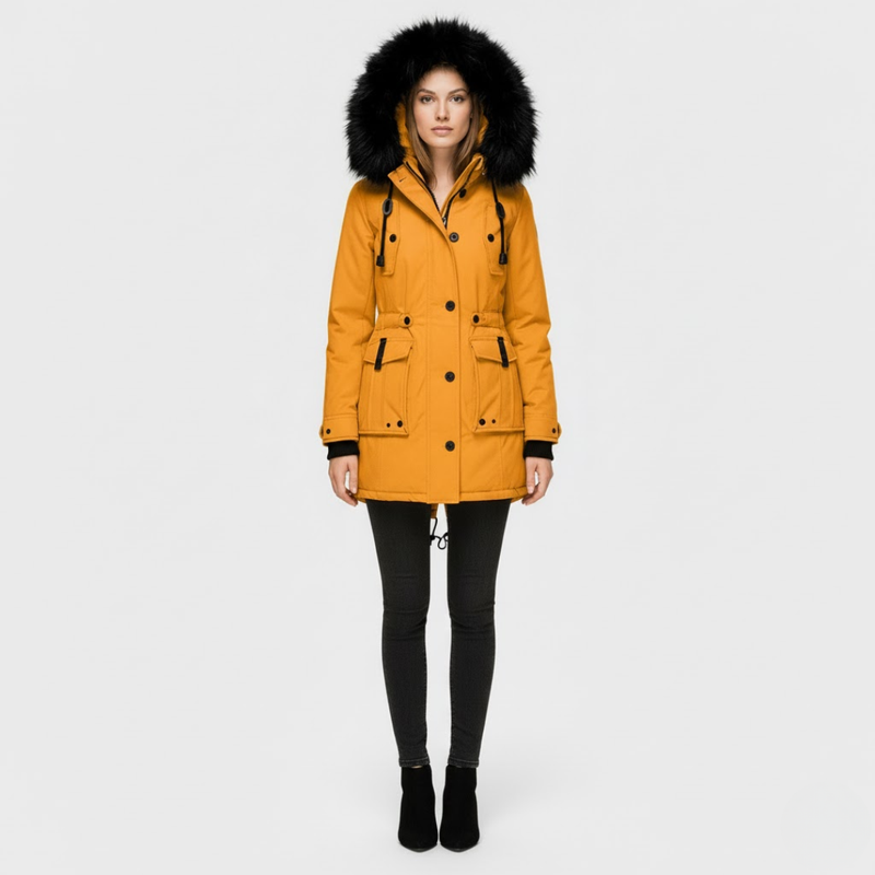 Juliette | Dames Lange Winterjas Goud Larenza.nl