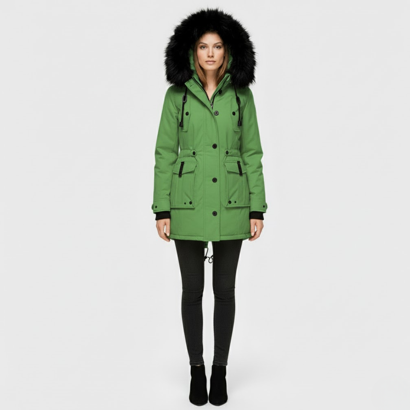 Juliette | Dames Lange Winterjas Groen Larenza.nl