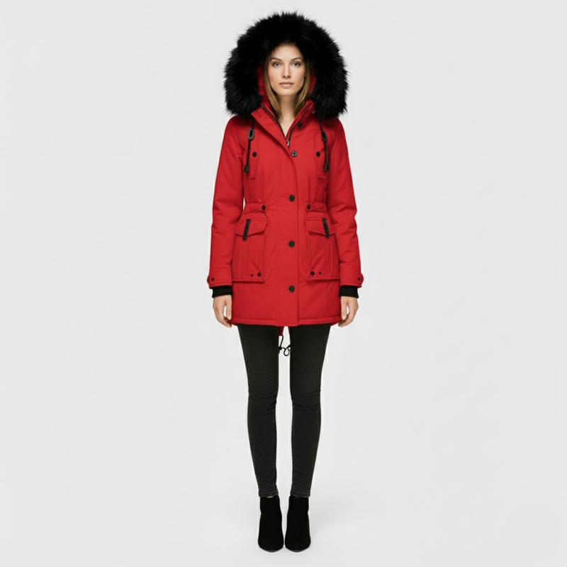 Juliette | Dames Lange Winterjas Rood Larenza.nl