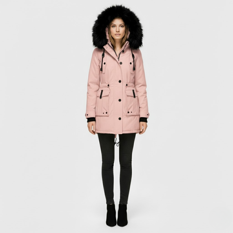 Juliette | Dames Lange Winterjas Roze Larenza.nl