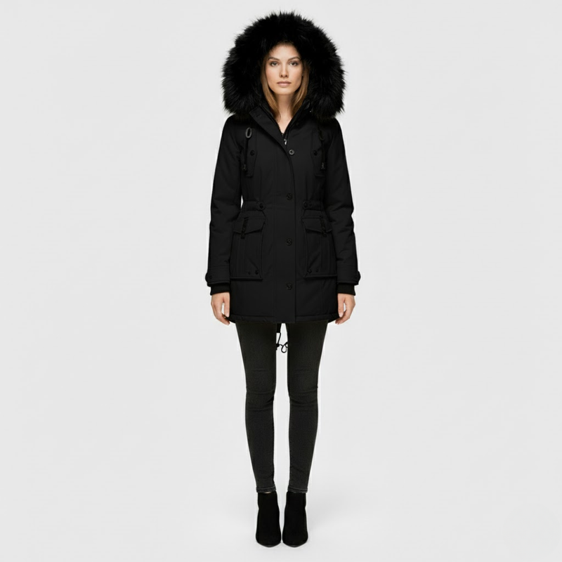 Juliette | Dames Lange Winterjas Zwart Larenza.nl