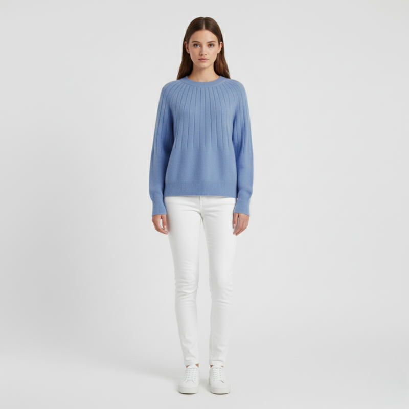 Karlijn | Dames Trui Gebreid Pullover Blauw Larenza.nl