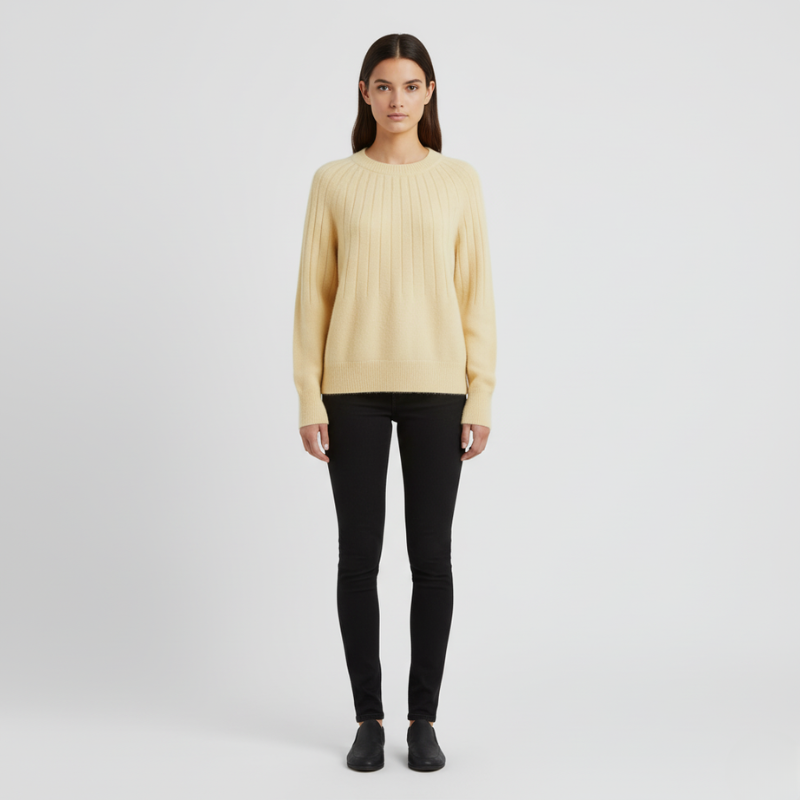 Karlijn | Dames Trui Gebreid Pullover Lichtgeel Larenza.nl