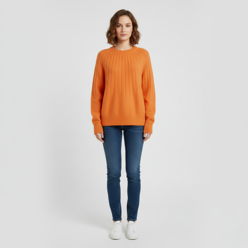 Karlijn | Dames Trui Gebreid Pullover Oranje Larenza.nl