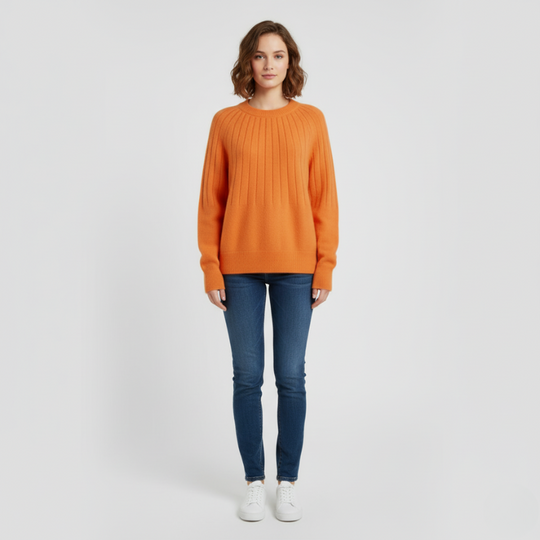 Karlijn | Dames Trui Gebreid Pullover Oranje Larenza.nl