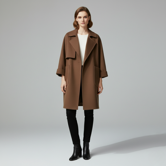 Kiki | Dames Trenchcoat Oversized Lang Koffie Larenza.nl