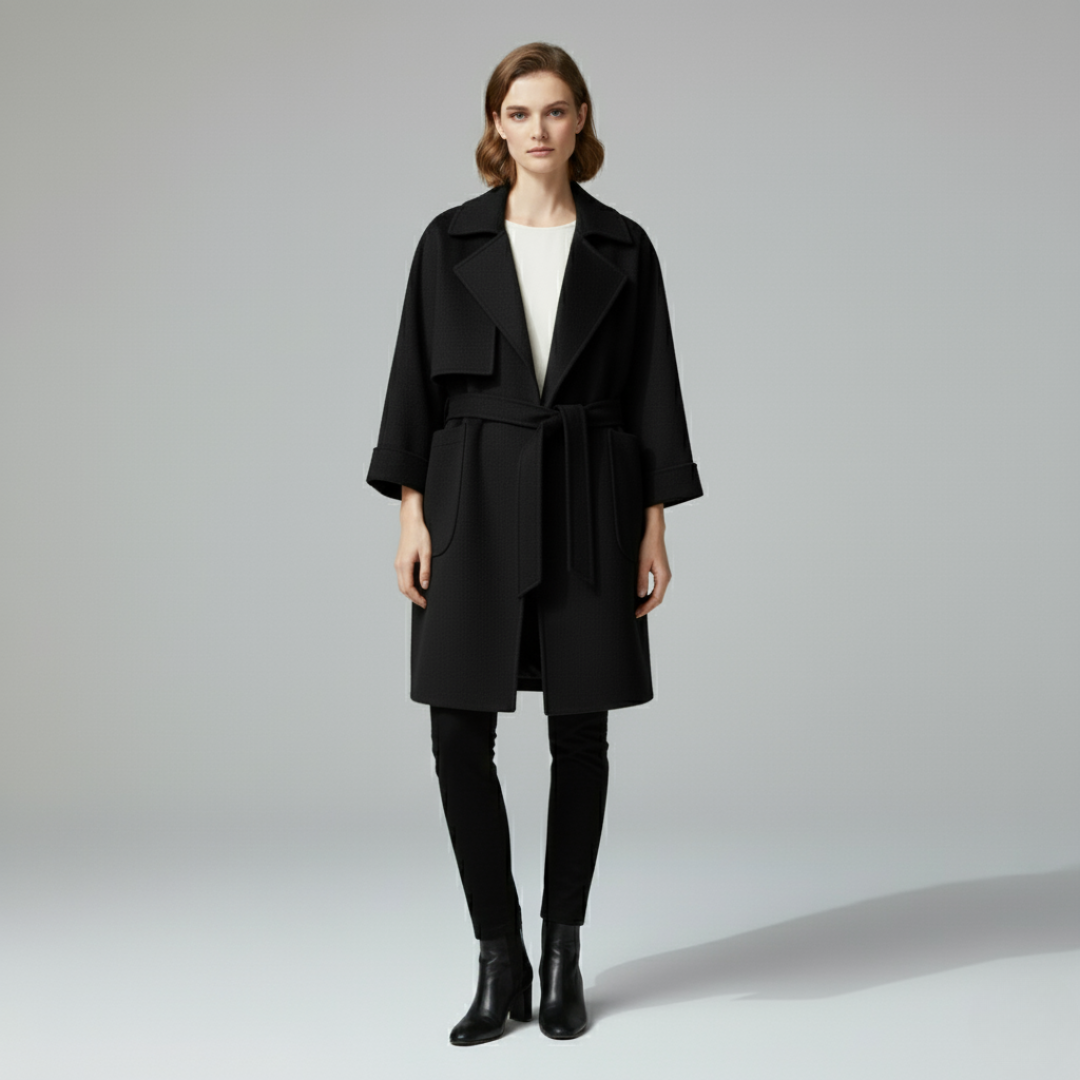 Kiki | Dames Trenchcoat Oversized Lang Zwart Larenza.nl