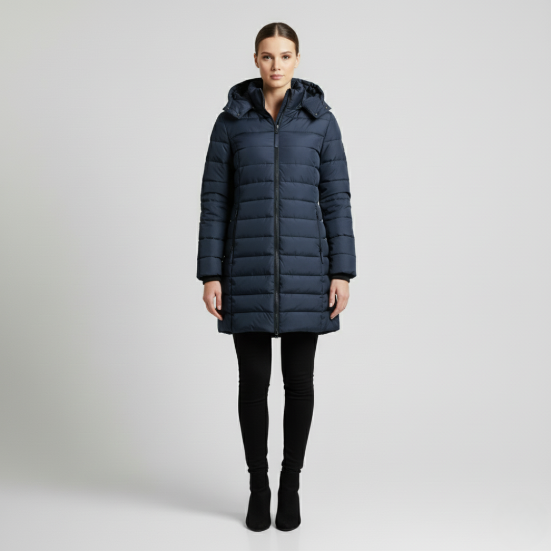 Linde | Dames Winterjas Met Capuchon Donkerblauw Larenza.nl