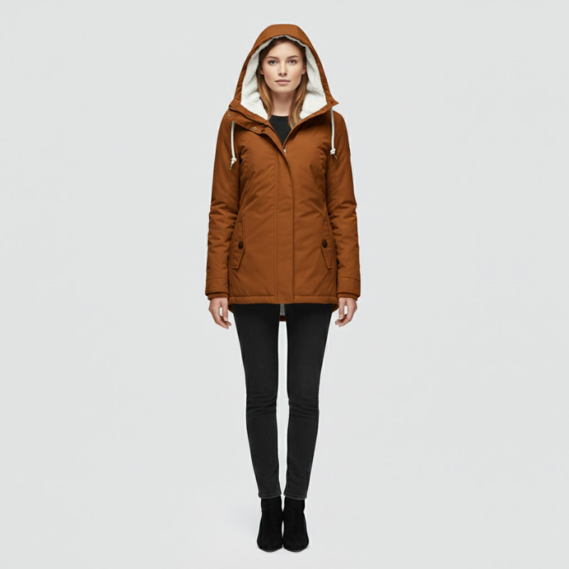 Lisa | Geplooid damesjack met capuchon Bruin Larenza.nl