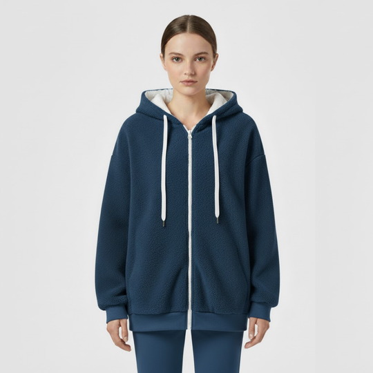Liv | Dames Oversized Hoodie met Rits Blauw Larenza.nl