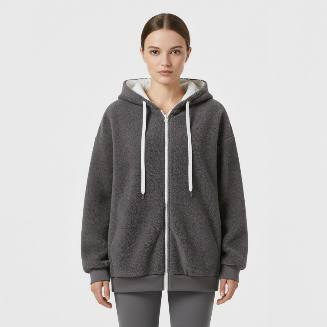 Liv | Dames Oversized Hoodie met Rits Grijs Larenza.nl