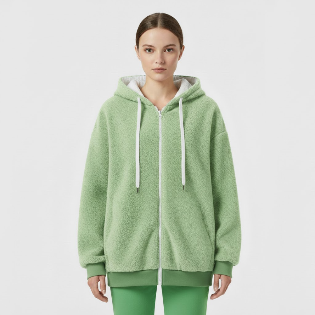 Liv | Dames Oversized Hoodie met Rits Groen Larenza.nl