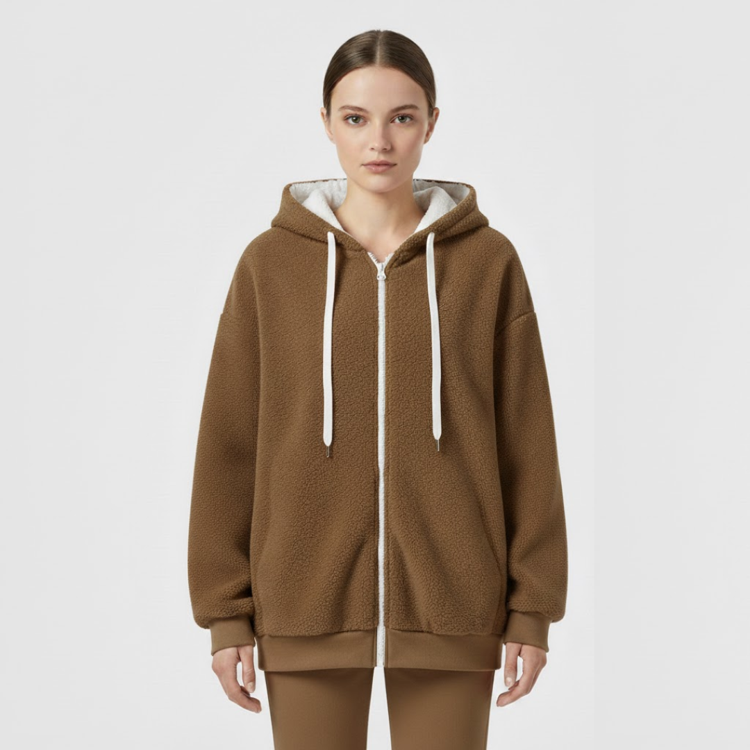 Liv | Dames Oversized Hoodie met Rits Khaki Larenza.nl
