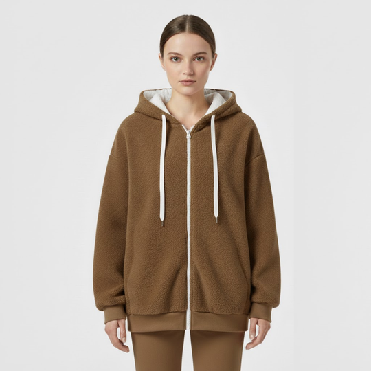 Liv | Dames Oversized Hoodie met Rits Khaki Larenza.nl