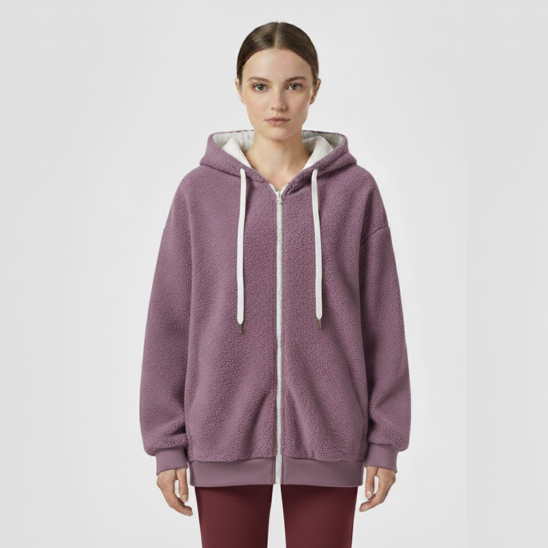 Liv | Dames Oversized Hoodie met Rits Paars Larenza.nl