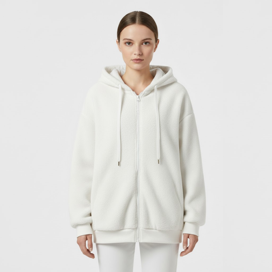 Liv | Dames Oversized Hoodie met Rits Wit Larenza.nl