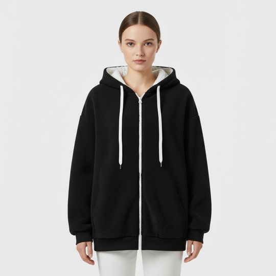 Liv | Dames Oversized Hoodie met Rits Zwart Larenza.nl