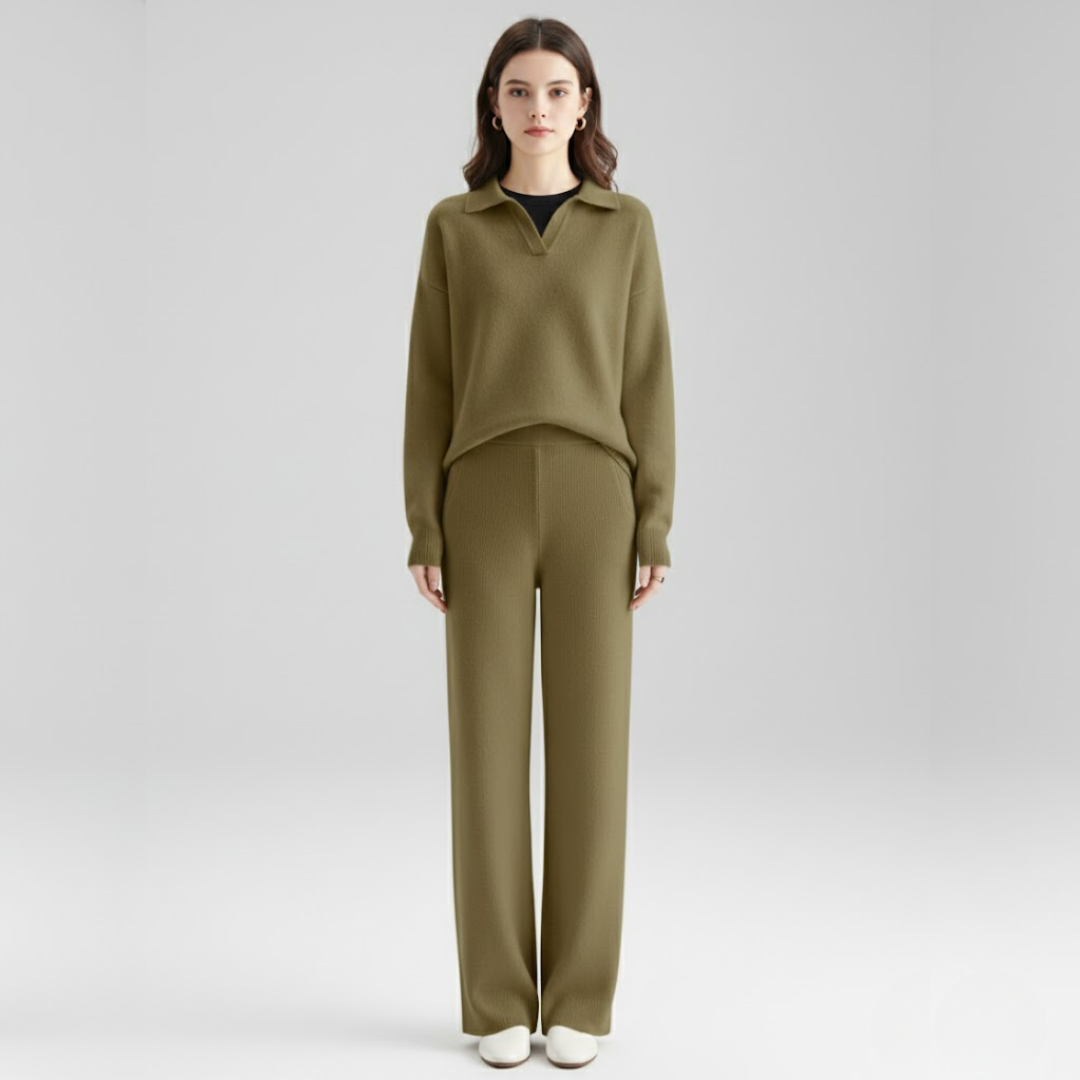 Lotte | Dames Loungewear Set Trui & Broek Oversized Khaki Larenza.nl