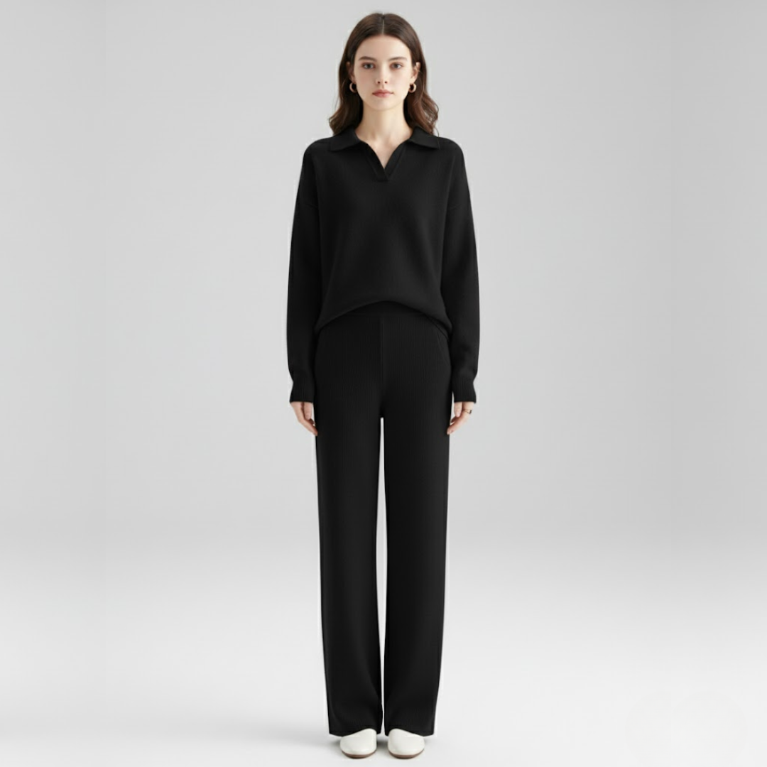 Lotte | Dames Loungewear Set Trui & Broek Oversized Zwart Larenza.nl