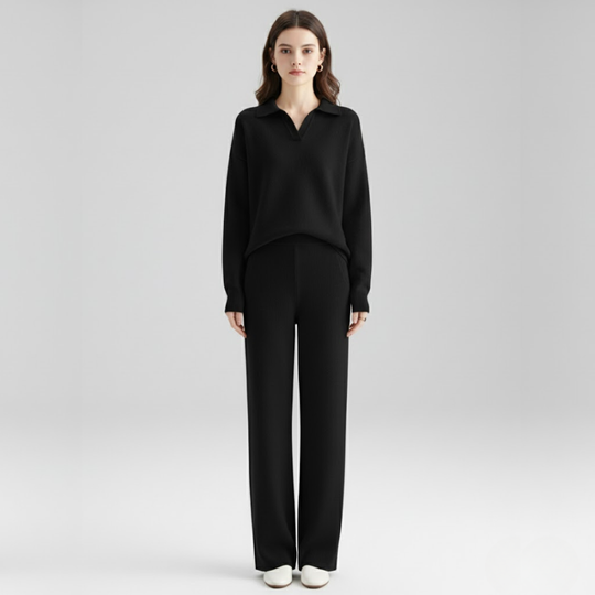 Lotte | Dames Loungewear Set Trui & Broek Oversized Zwart Larenza.nl