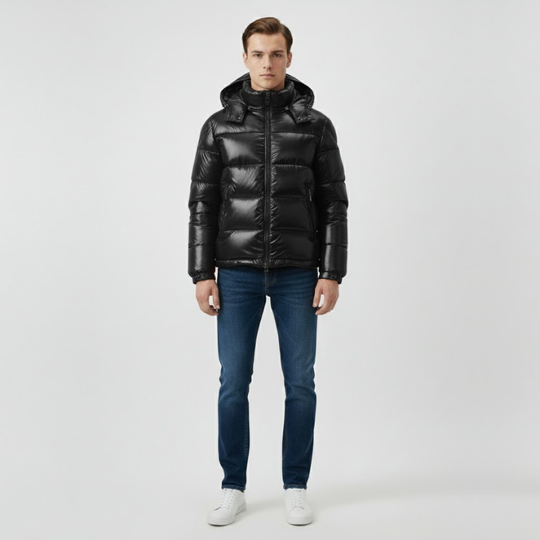 Lucas | Heren Pufferjas met Capuchon Waterafstotend Zwart Larenza.nl