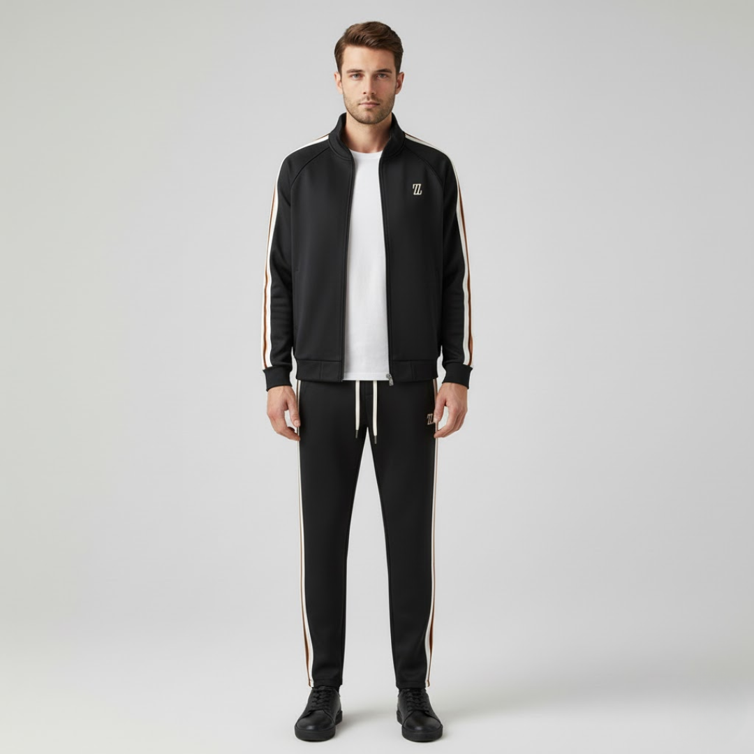 Manu | Heren Stretch Tracksuit Set Diep Zwart Larenza.nl