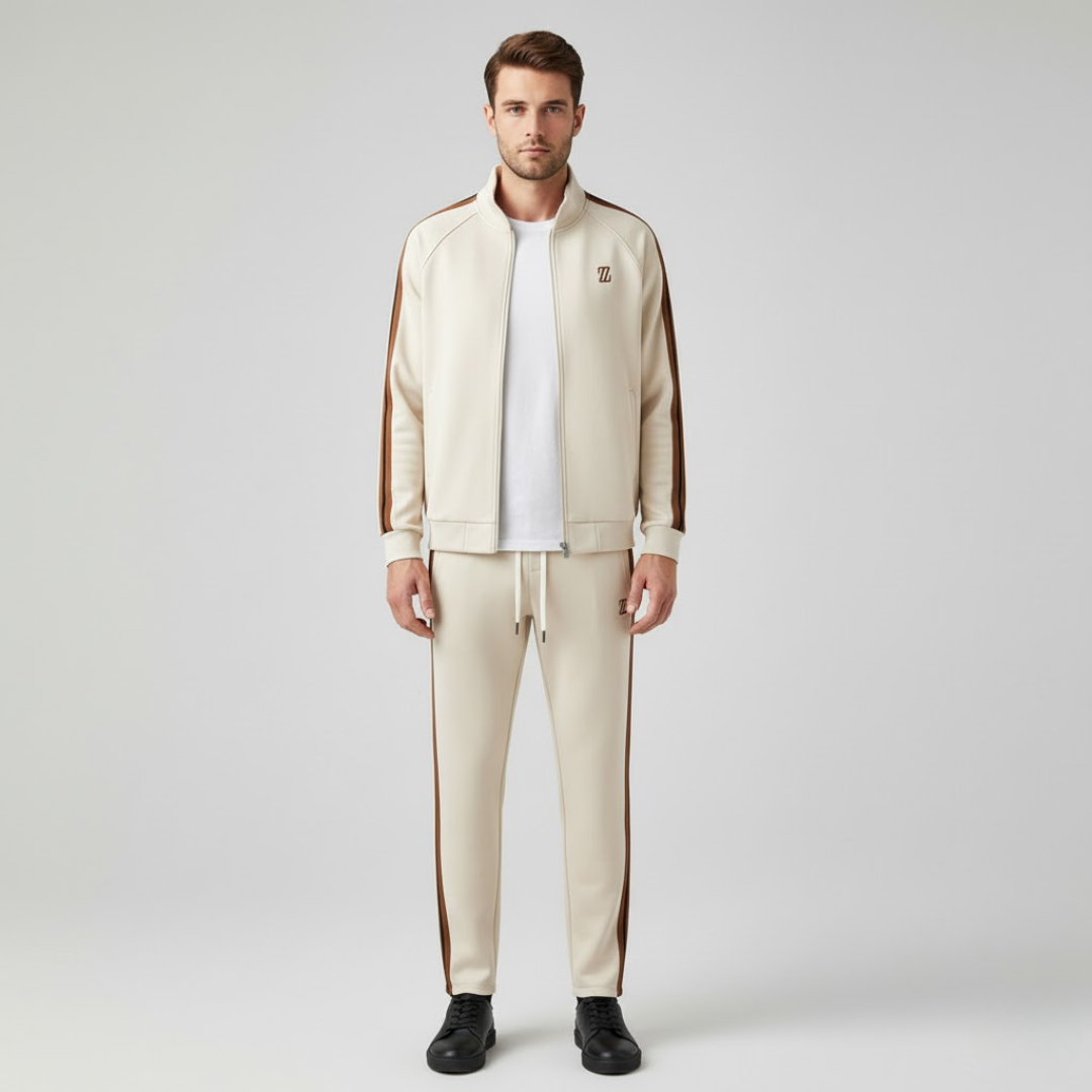Manu | Heren Stretch Tracksuit Set Legacy Crème Larenza.nl