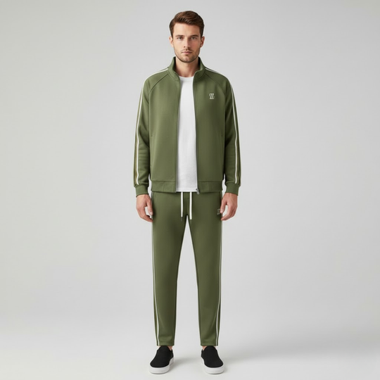 Manu | Heren Stretch Tracksuit Set Olijfgroen Larenza.nl