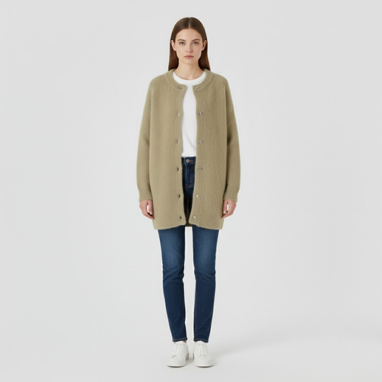 Marleen | Dames verfijnd gebreid vest Khaki Larenza.nl