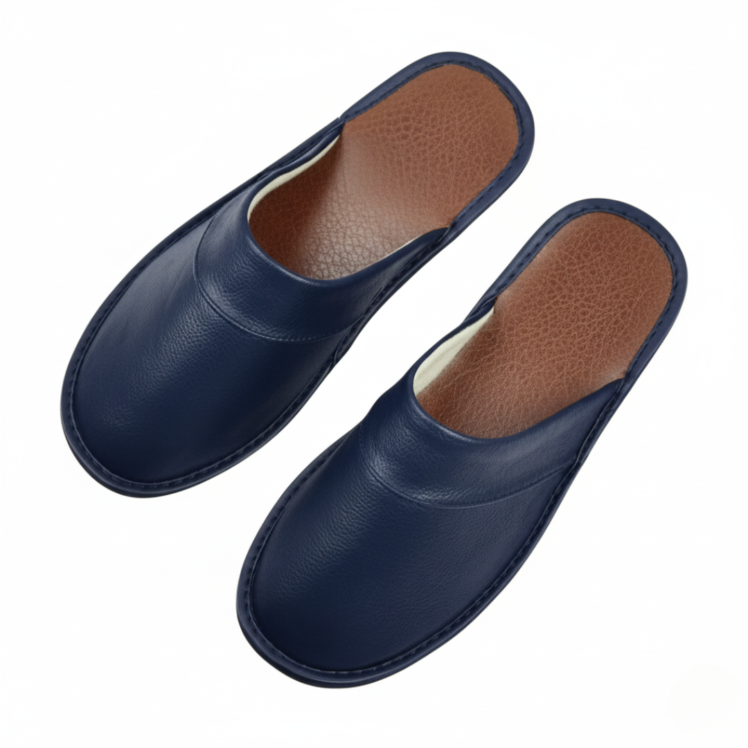 Martijn | Heren Pantoffels Warm Antislip Blauw Larenza.nl