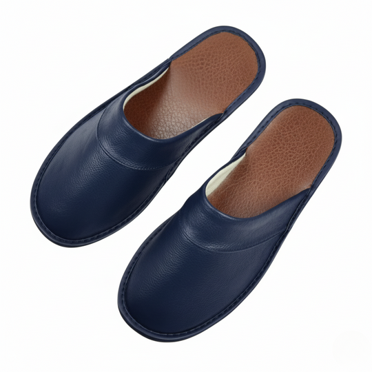 Martijn | Heren Pantoffels Warm Antislip Blauw Larenza.nl