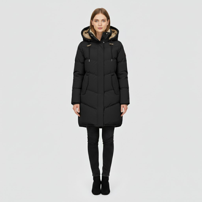 Mirthe | Dames Geïsoleerde Luxe Jas Zwart Larenza.nl