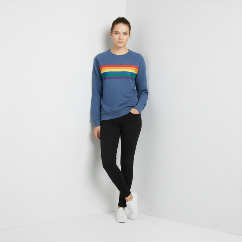 Noor | Dames Sweatshirt Regenboog Strepen Larenza.nl