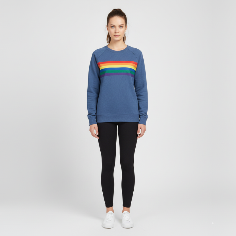 Noor | Dames Sweatshirt Regenboog Strepen Blauw Larenza.nl