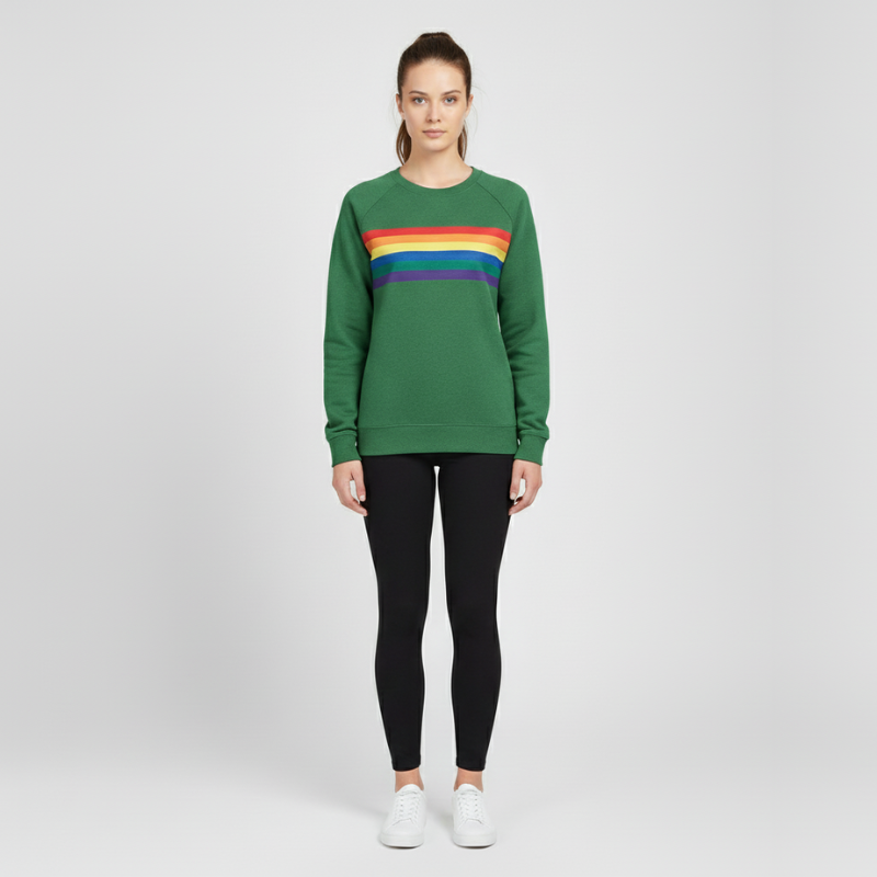 Noor | Dames Sweatshirt Regenboog Strepen Groen Larenza.nl