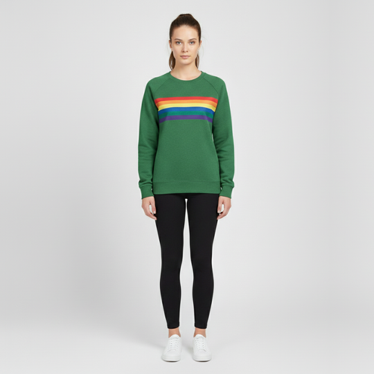 Noor | Dames Sweatshirt Regenboog Strepen Groen Larenza.nl