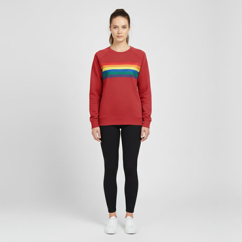 Noor | Dames Sweatshirt Regenboog Strepen Rood Larenza.nl